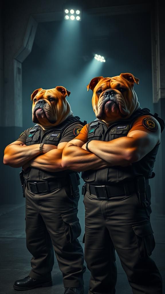 Imposing Bulldog Security Guards in Cinematic Style
