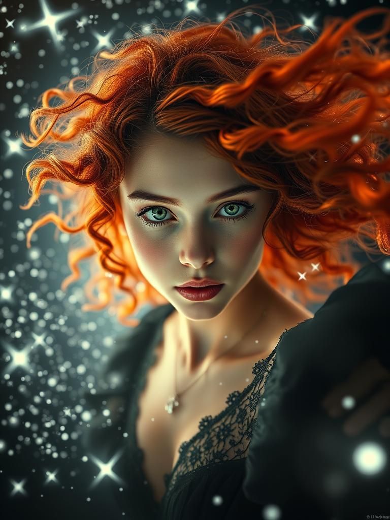 Rembrandt-Style 3D Portrait with Starry Double Exposure