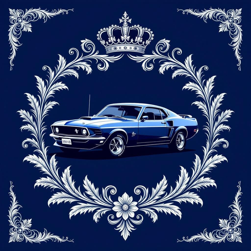 Muscle Car Emblem on Royal Blue Coat of Arms