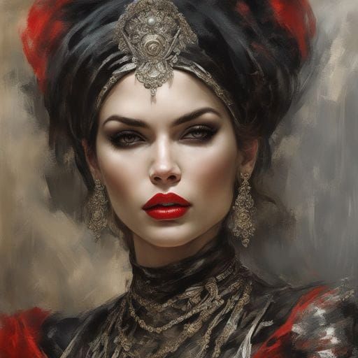 Glamorous Portrait of Turkmen Woman in Royo Style