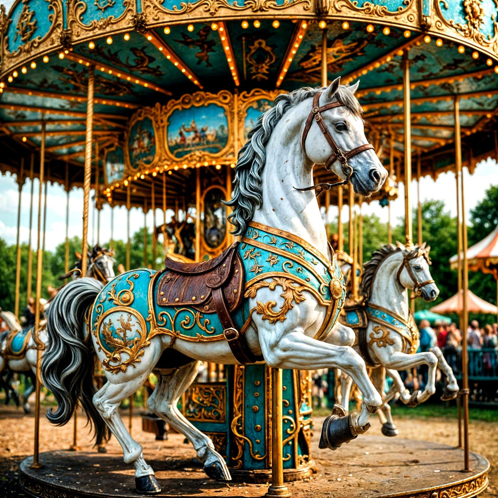 Faded Carousel Horse in Overgrown Park