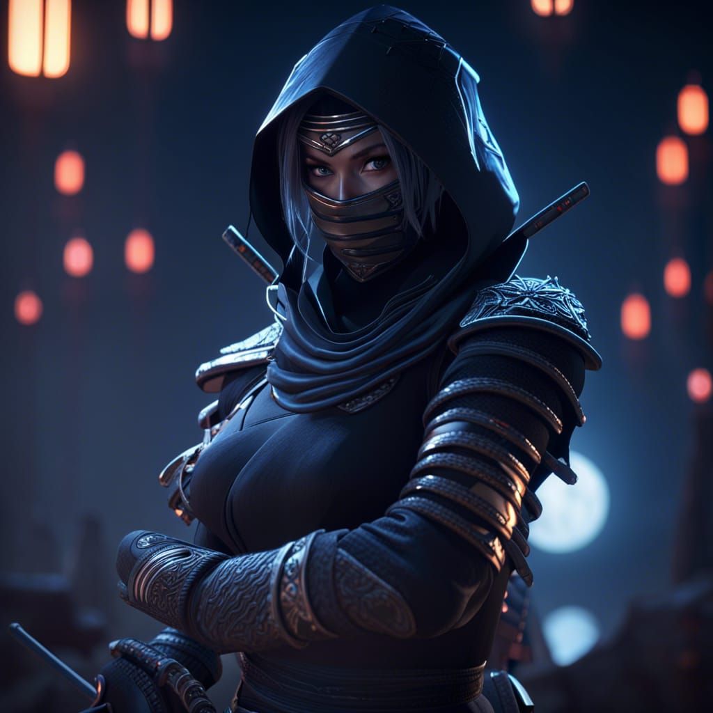 Beautiful Female Ninja in Cinematic Moonlit Scene