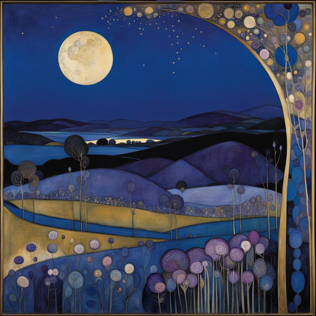 Night Landscape in Blue and Violet Hues
