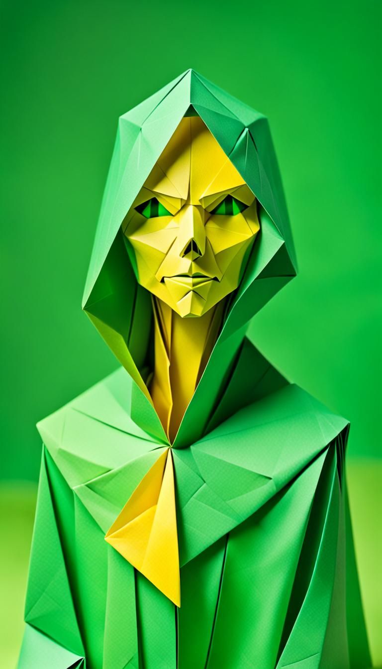 Origami Papercraft Figure in Green and Yellow
