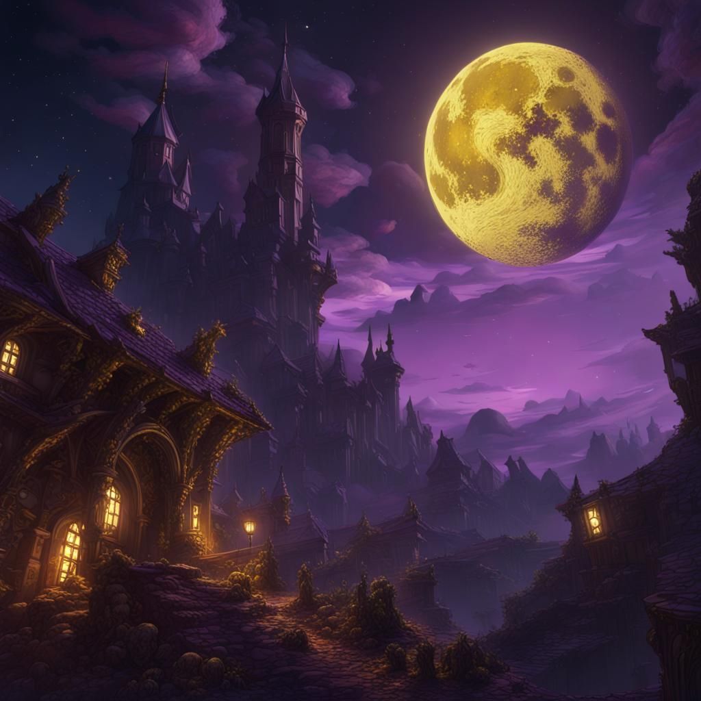 Laughing Moon in Purple Night Sky