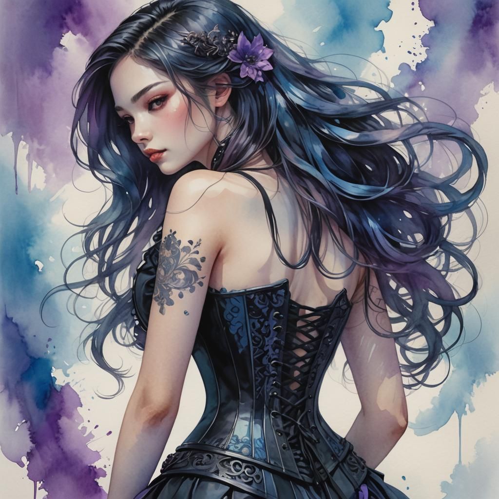 Woman in Corset: Hyper-Realistic Anime Style Portrait