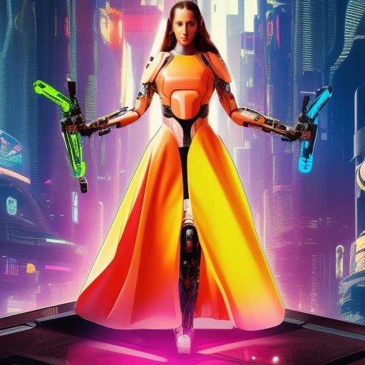 Cyborg Princess with Laser Sword in Cyberpunk Style