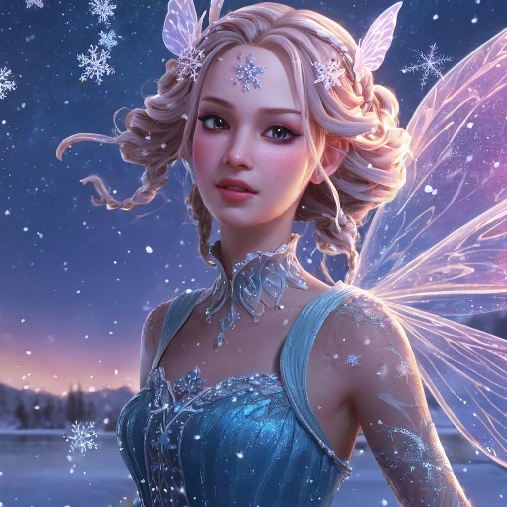 Anime Fairy Dances on Frozen Lake