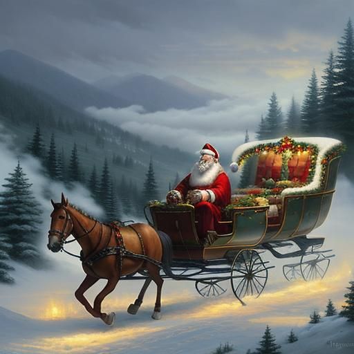 Santa Claus on Sleigh in Ethereal Fantasy Style