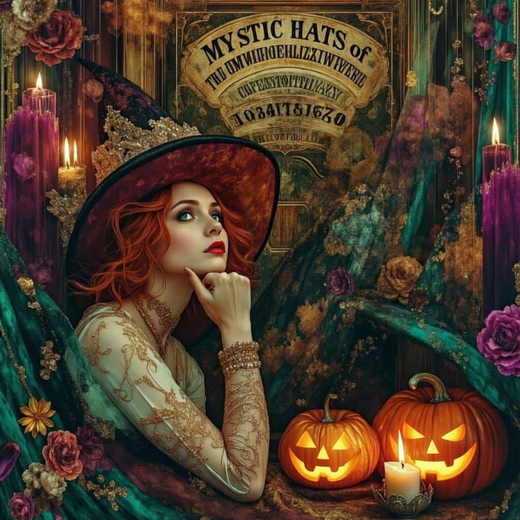 Art Deco Mystic Hats Sign with Baroque Femme Fatale