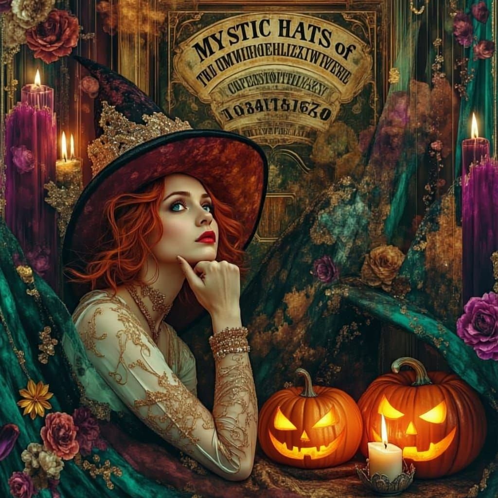 Art Deco Mystic Hats Sign with Baroque Femme Fatale