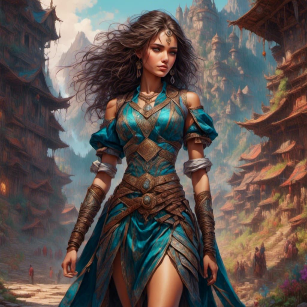 Fantasy Woman with Swords and Sorcery Aesthetic