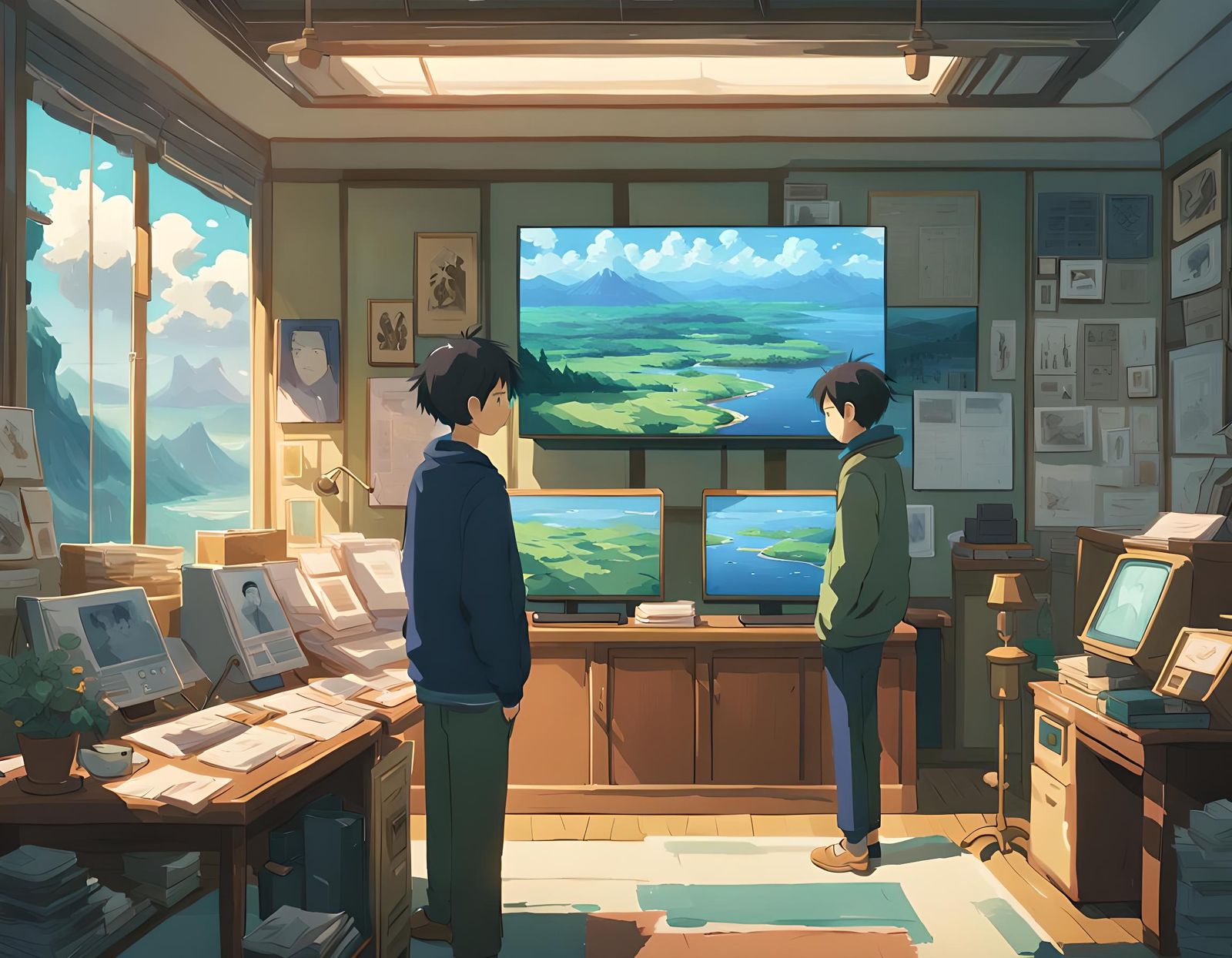 News Anchor on TV in Anime Style