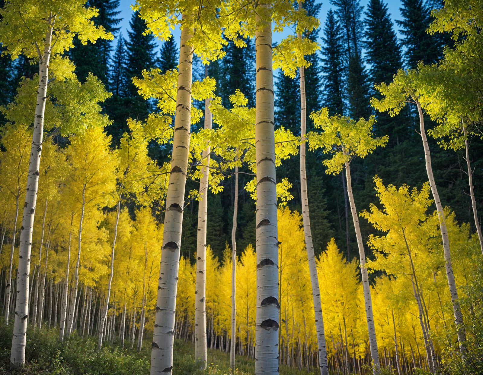 Glowing Aspen Leaves at Twilight's Edge