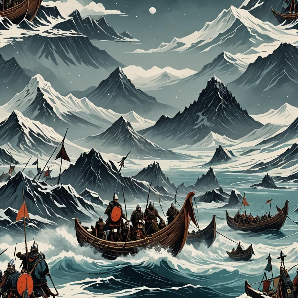 Vikings on a Dakar in Dark Fantasy Abstract Art