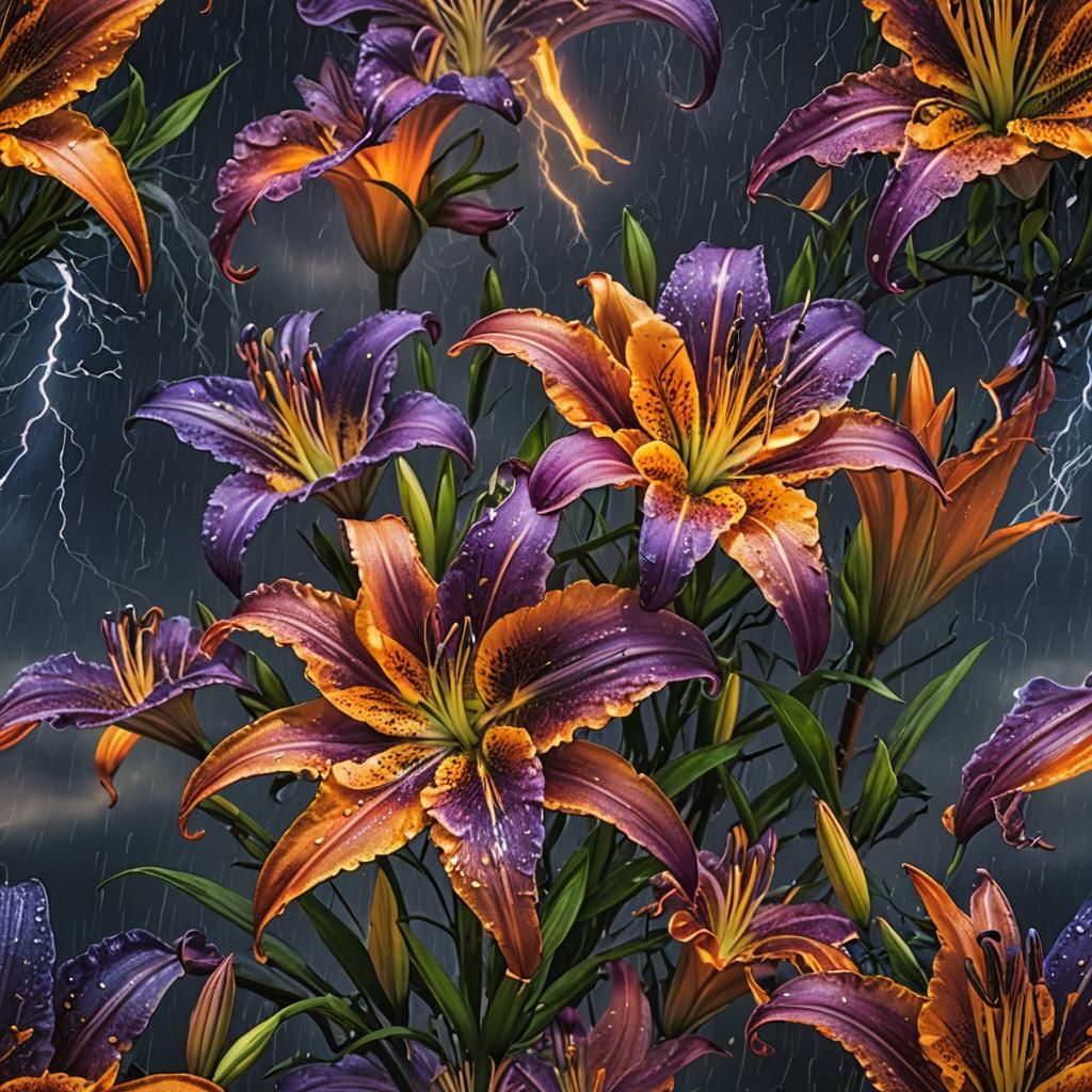 Lightning Flower Amidst Fiery Thunderstorm