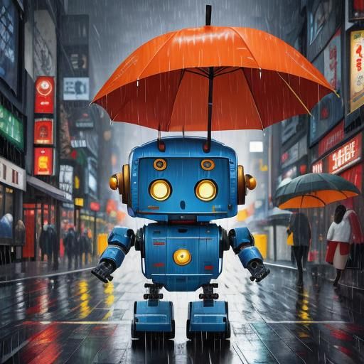 Robot in the Rain, Japonisme Illustration