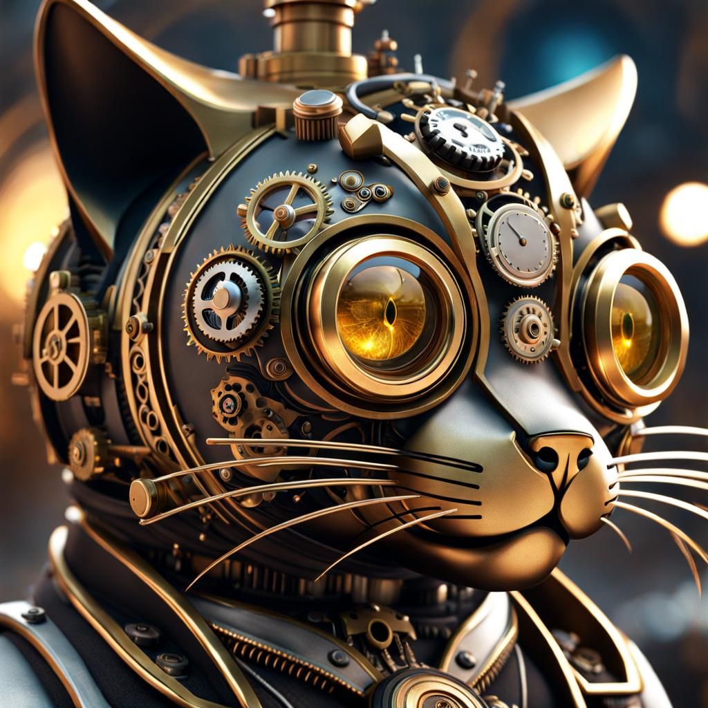 Steampunk Automaton Cat in High Detail