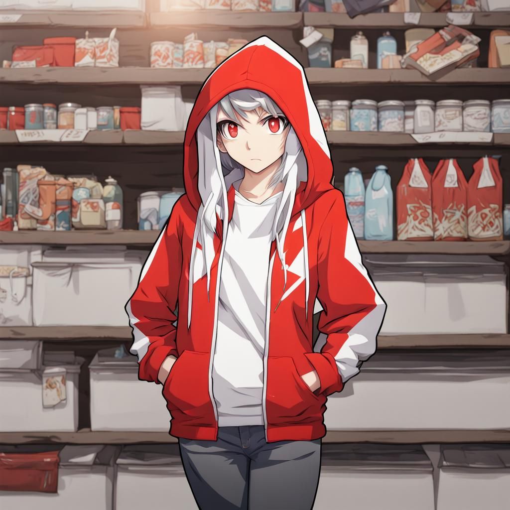 Anime Girl in Blaziken Hoodie Illustration