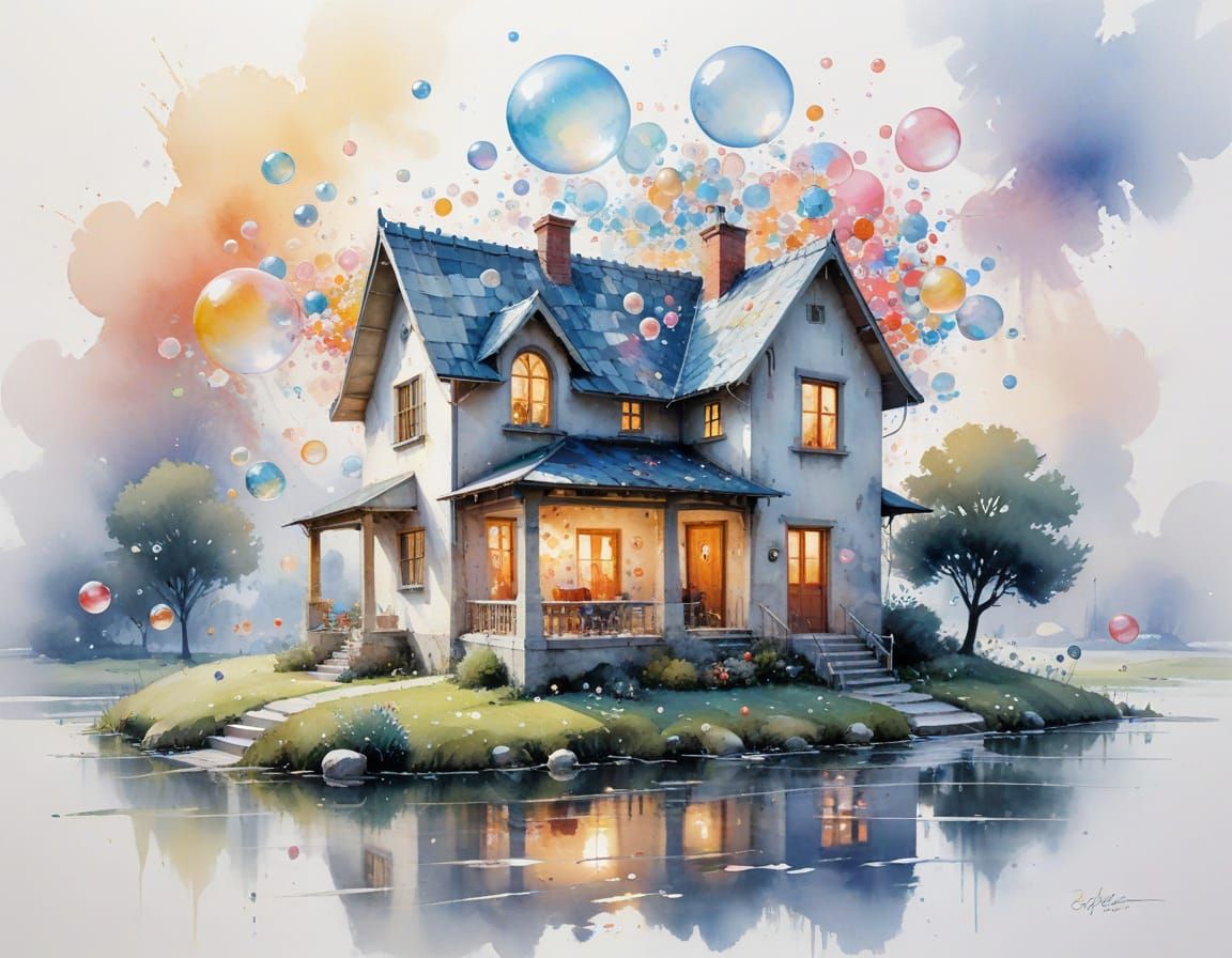 Bubble House Watercolour in Harmonious Styles