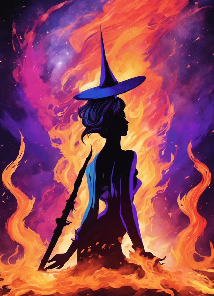 Damned Witch Silhouette in Hellfire Embers