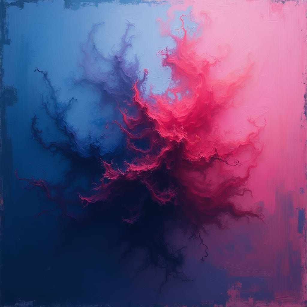 Ethereal Abstract Composition in Deep Blues and Pinks