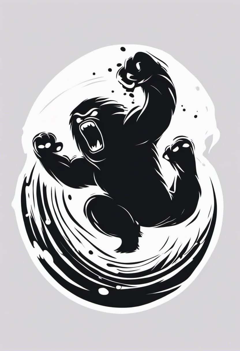 Black & White Ink Drawings :: yeti throwing white snowball