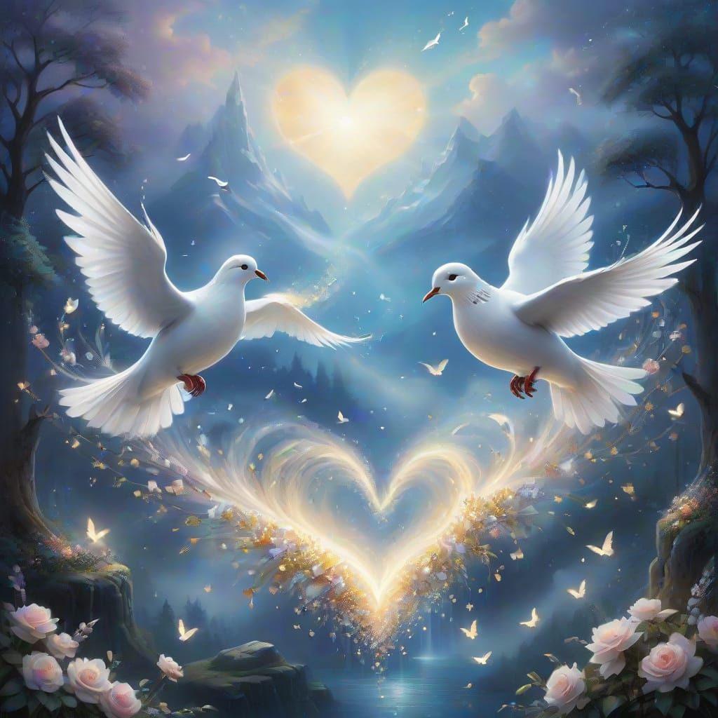 Majestic Snow-White Doves Form a Heart in the Sky