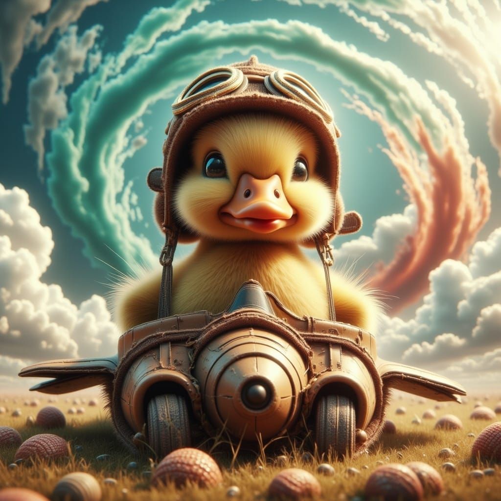 Duckling Pilot in Cardboard Plane: Fantasy Concept Art
