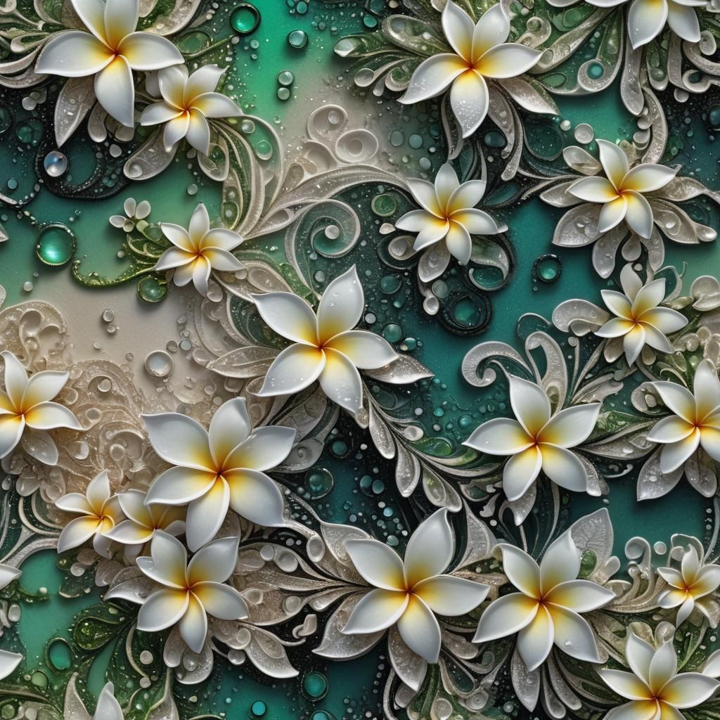 Opalescent Fractal Lace with Plumeria and Sunset