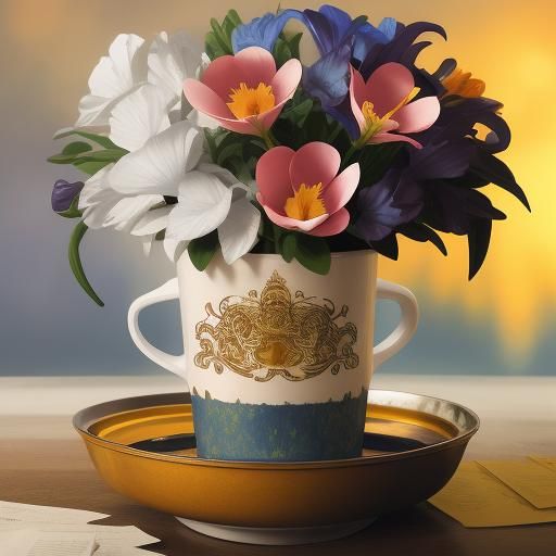 Surreal Dreamscape: Words Flowing into a Paper Cup