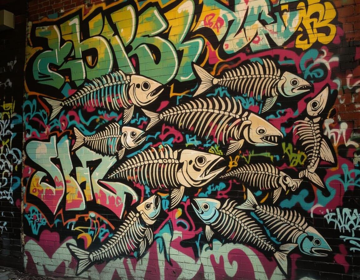 Shimmering Fish Bones and Graffiti Mural