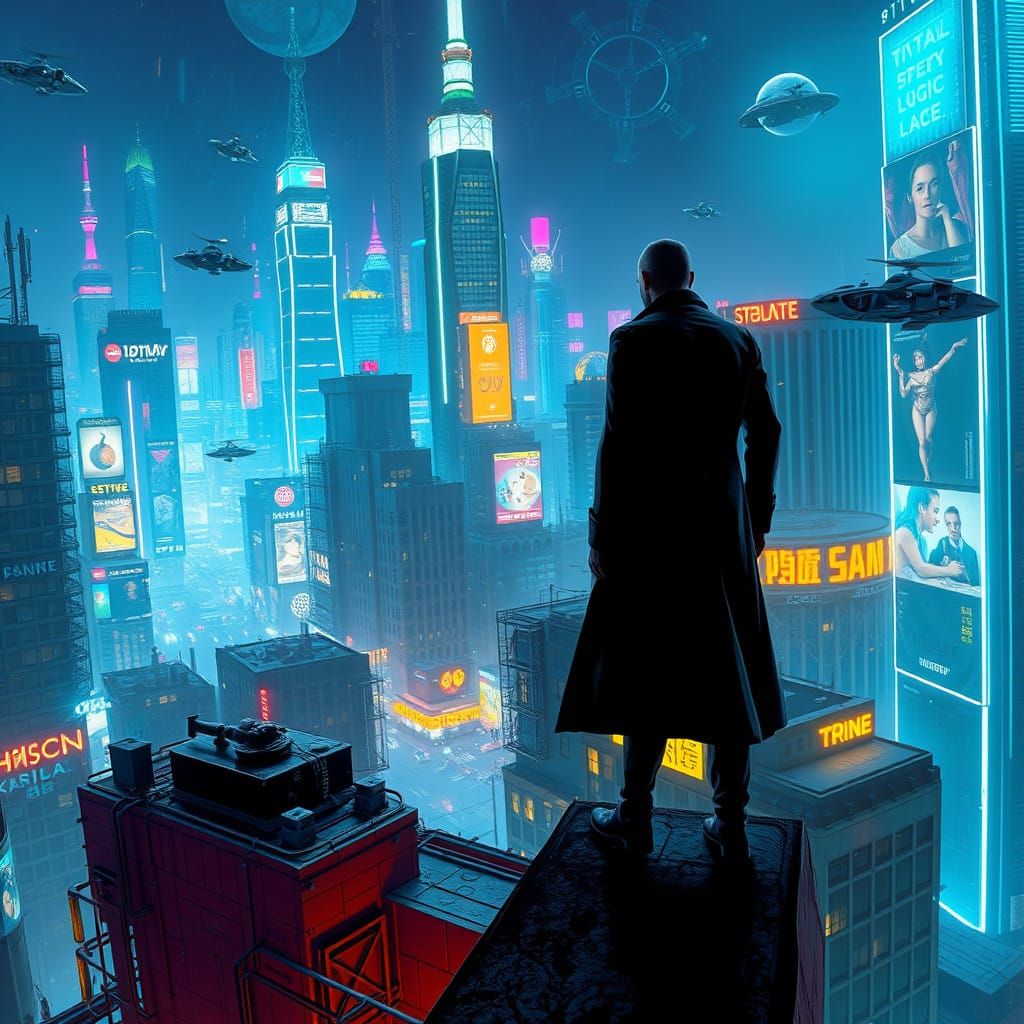 Cyberpunk Cityscape at Night in Neon-Lit Futurism