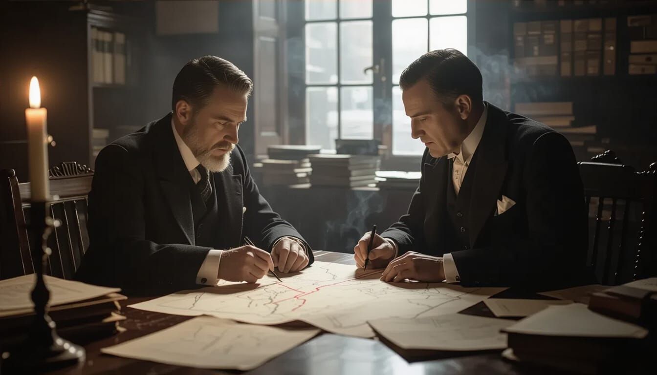 1916 Diplomats Plan Strategy in Smoky London Room