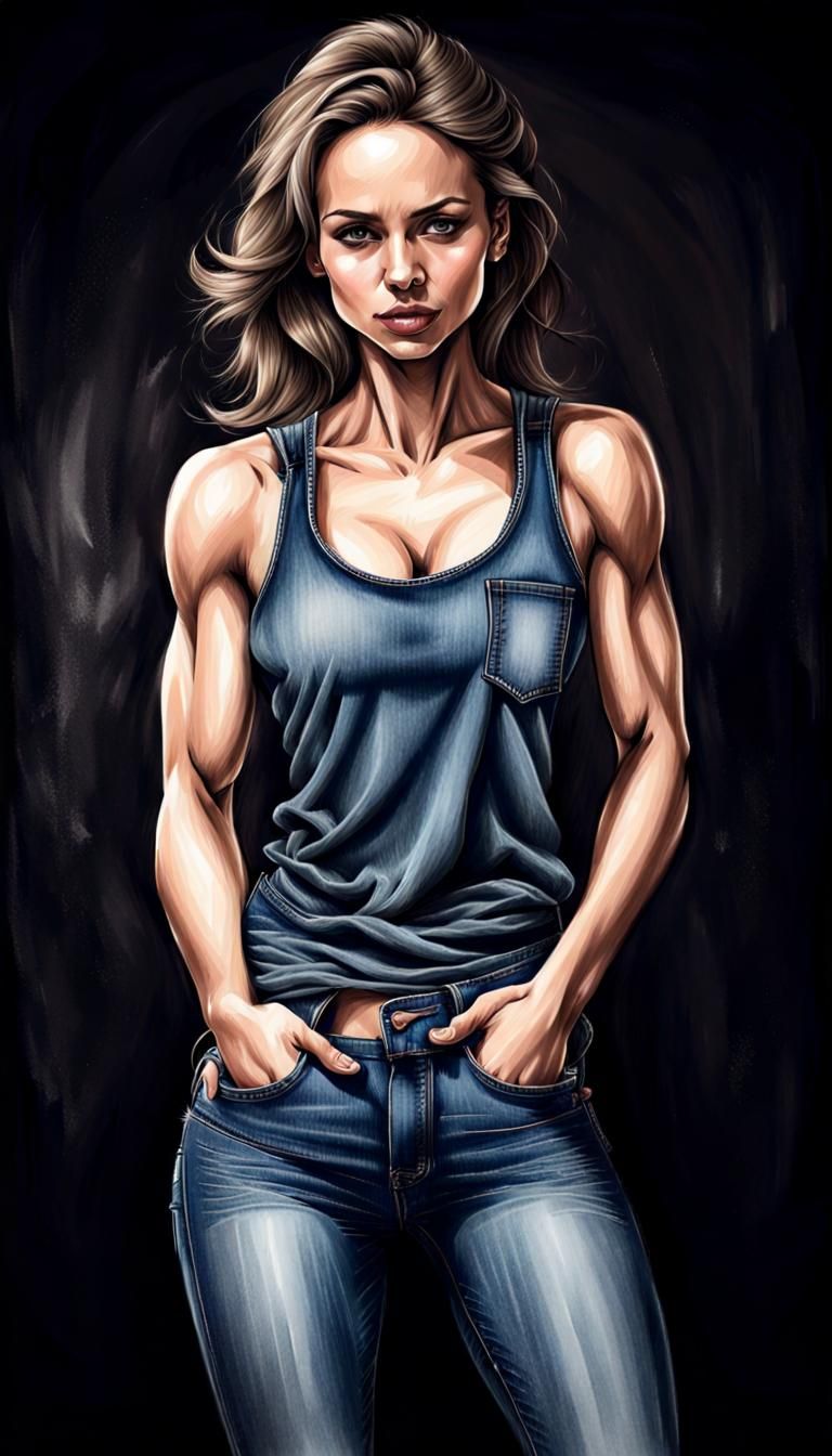 Athletic woman in jeans