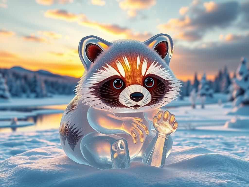 ice sculpture of a cute  raccoon