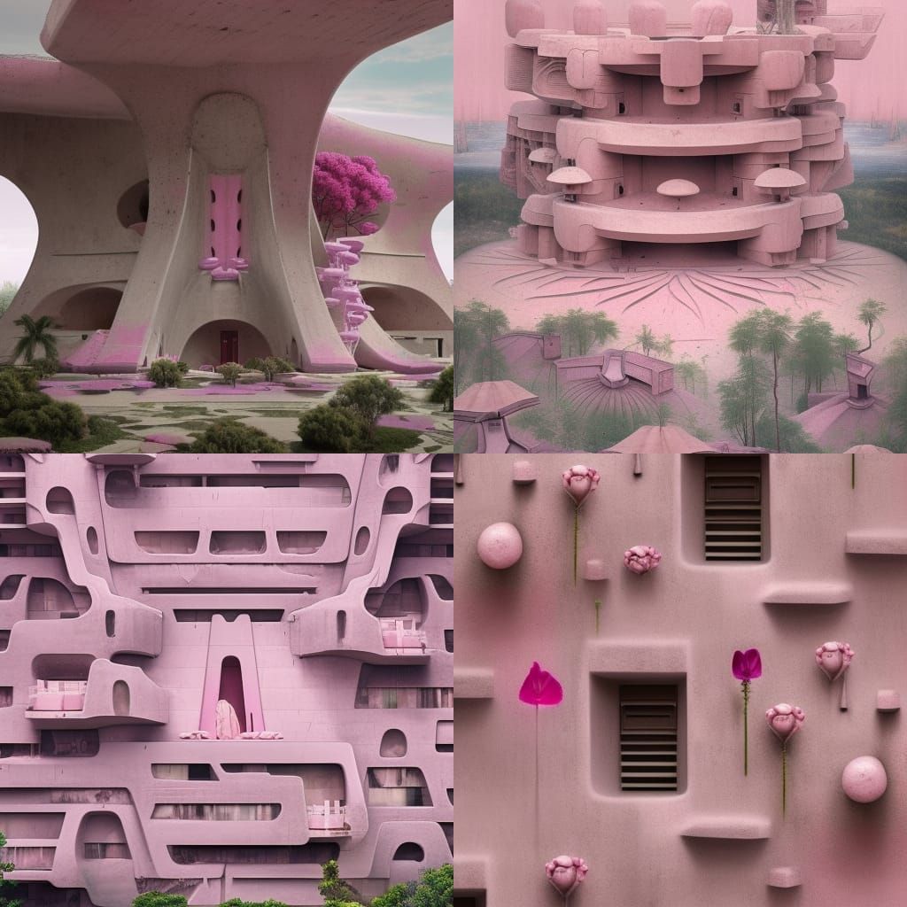 Pink Concrete Brutalist Flower Architecture
