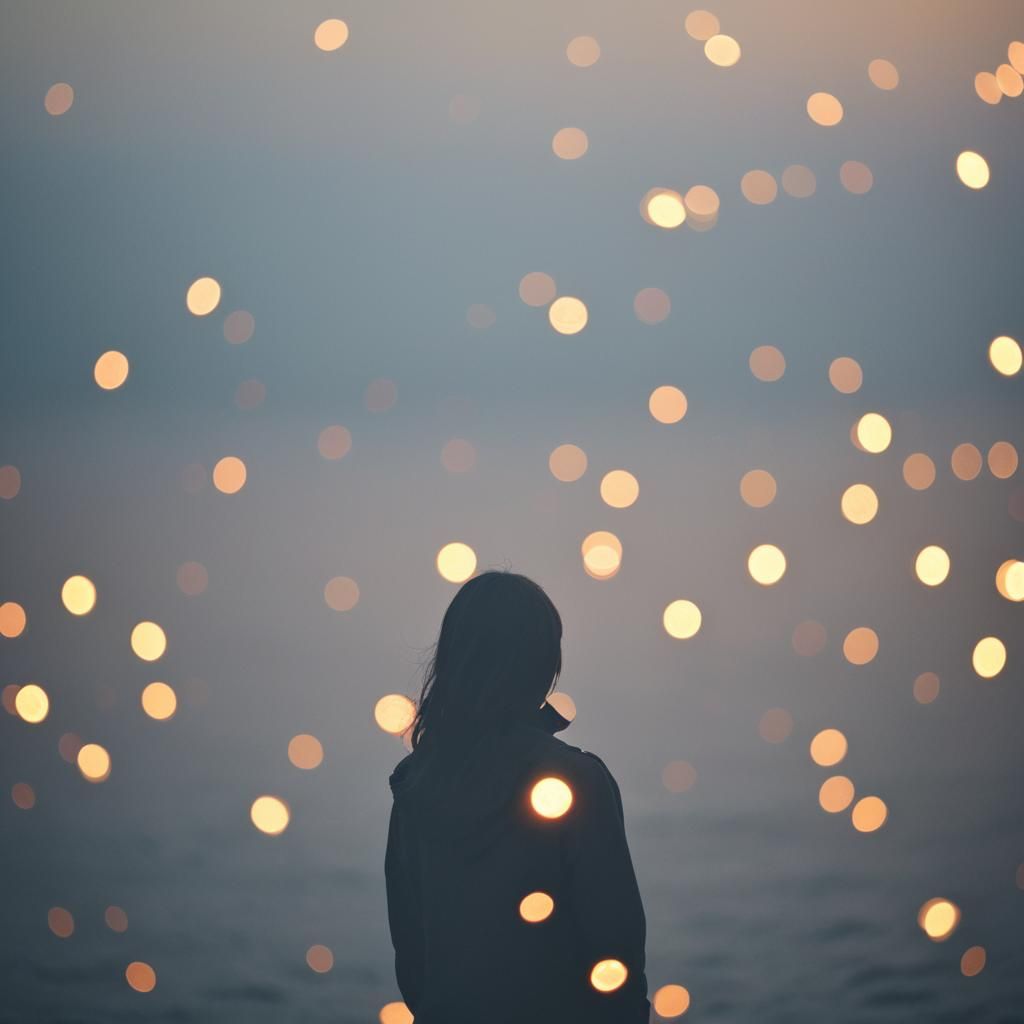 Lonely Figure Adrift in Endless Ocean: Photography