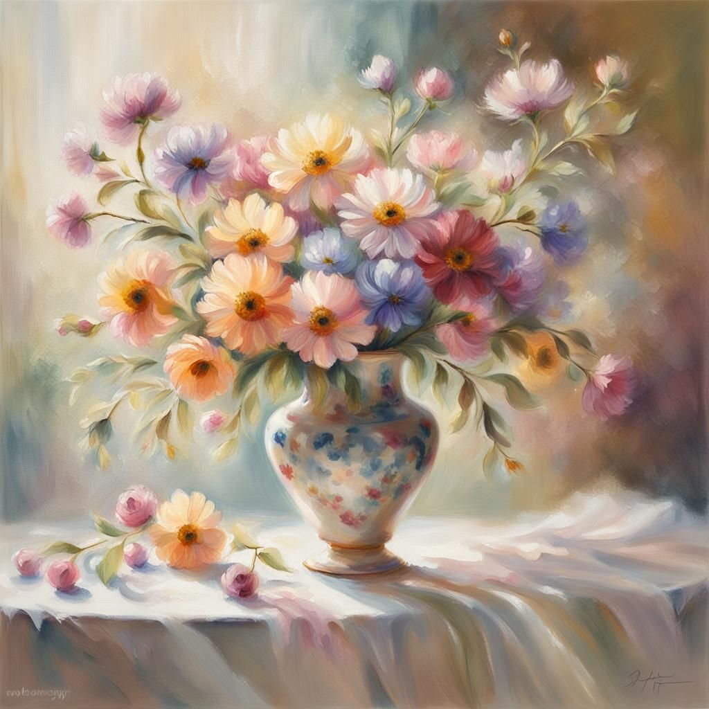 Colorful Flower Bouquet in Pastel Painting Style