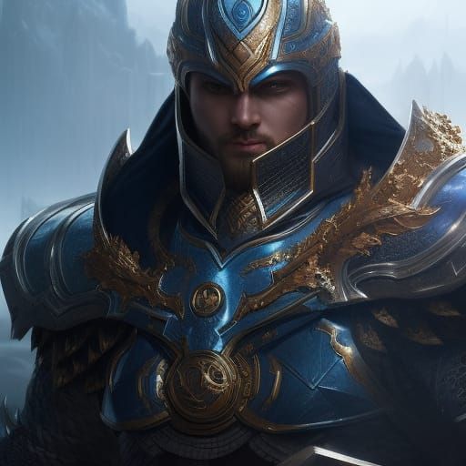 Frost Giant Knight in Dragon Armor: Digital Art