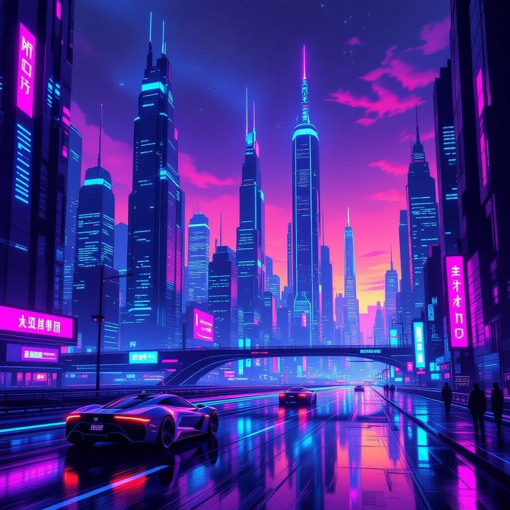 Futuristic Neon Cityscape with Sci-Fi Gradient