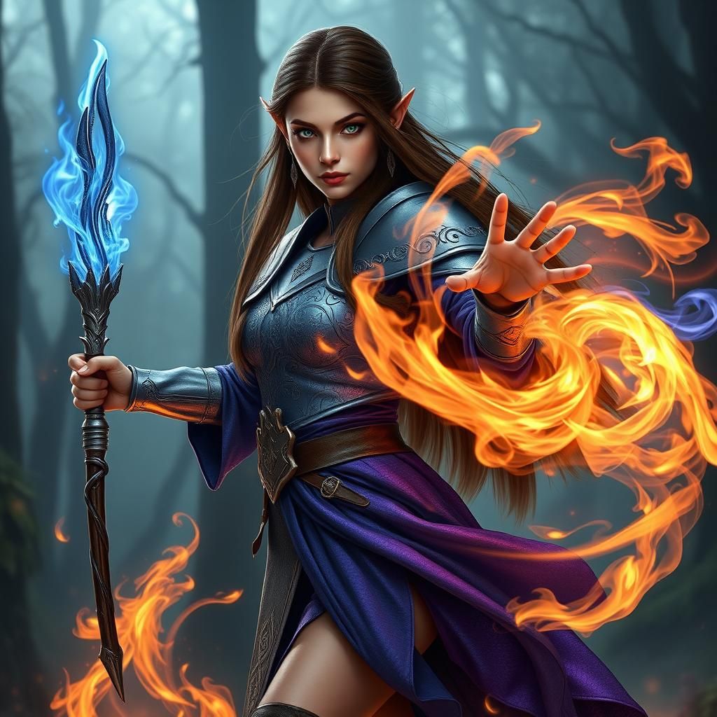 Elf Woman Cleric Casting a Fire Spell