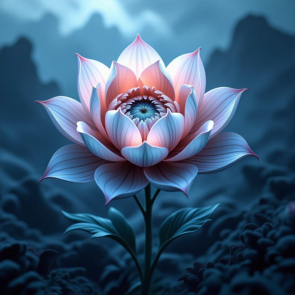 Ethereal Flower in Alien Landscape - Surreal Horror Art