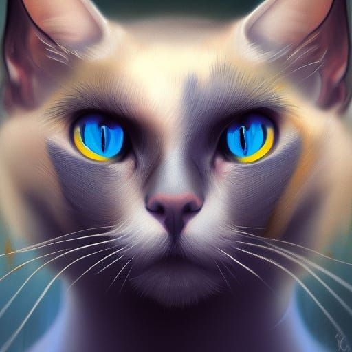 Siamese Cat Wizard Portrait in Art Nouveau Style