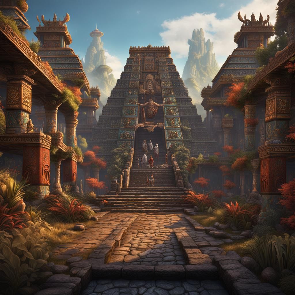 Aztec Feudalism: Detailed Matte Painting in Deep Color