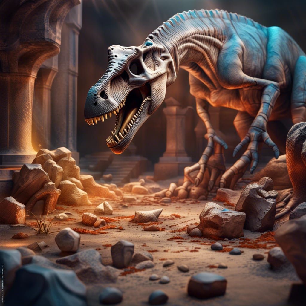 Dinosaur Bone Archeological Site: Hyperrealistic Splash Art