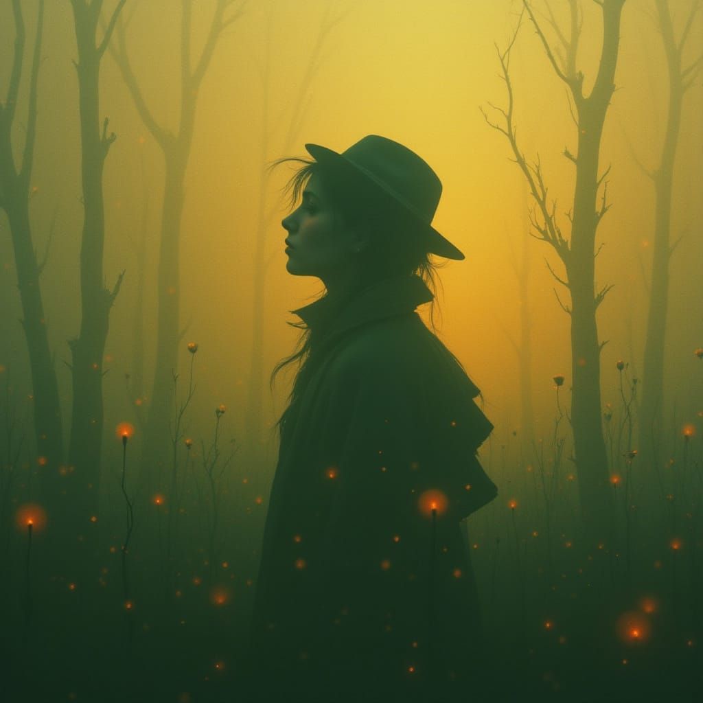 Mysterious Silhouette in Fog with Minimalist Zen Style