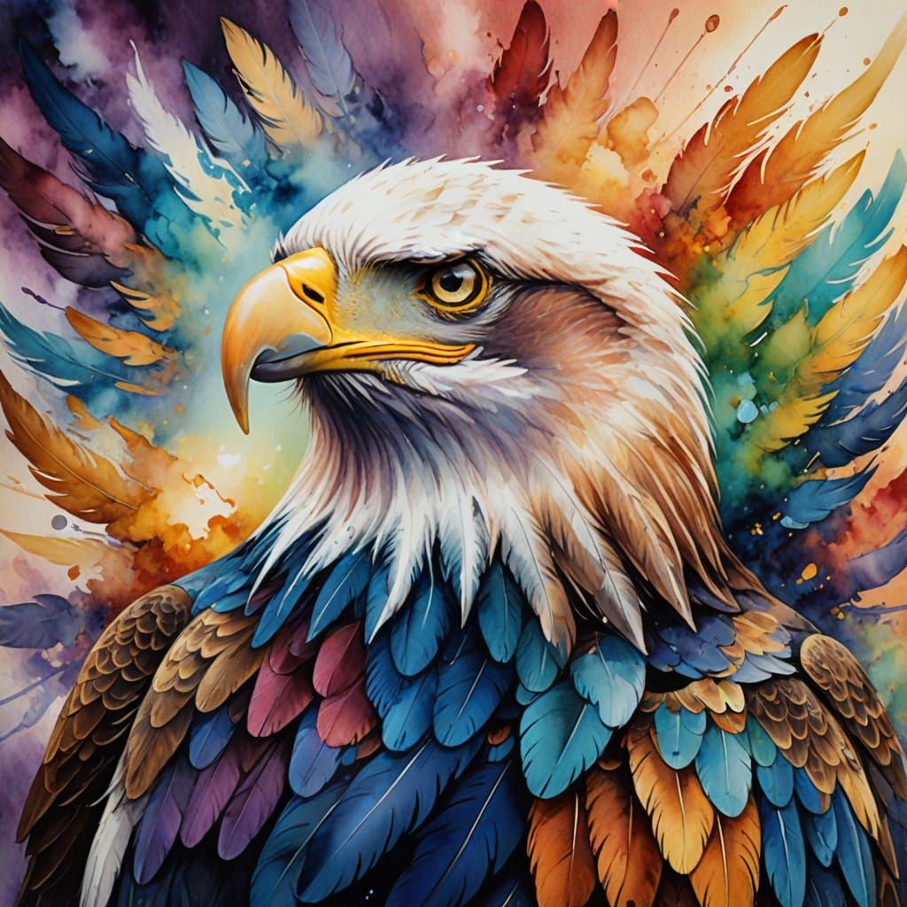 Ethereal Eagle in Whimsical Rainbow Vortex