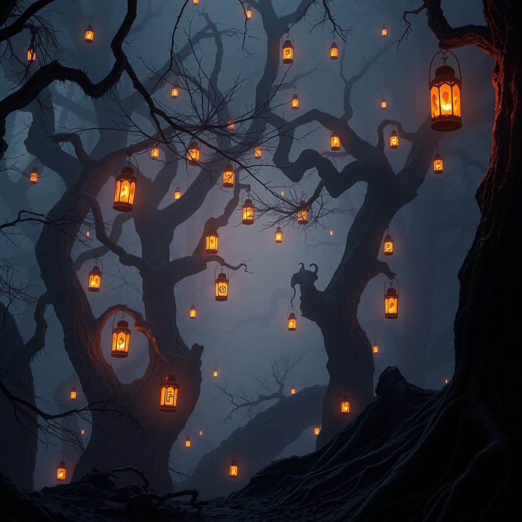 Eerie Forest Dreamscape in Dark, Mystical Realism