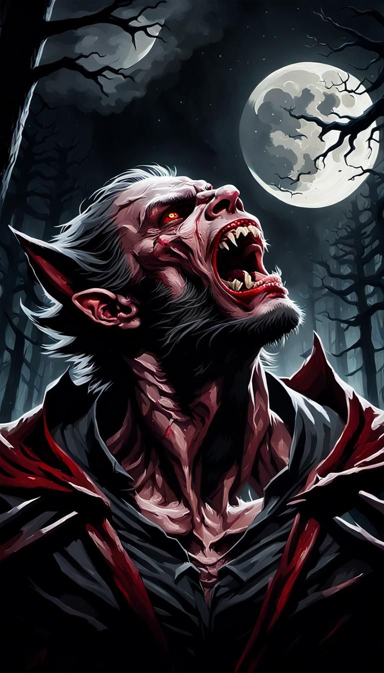 Werewolf Vampire Hybrid Transformation in Dark Fantasy Style